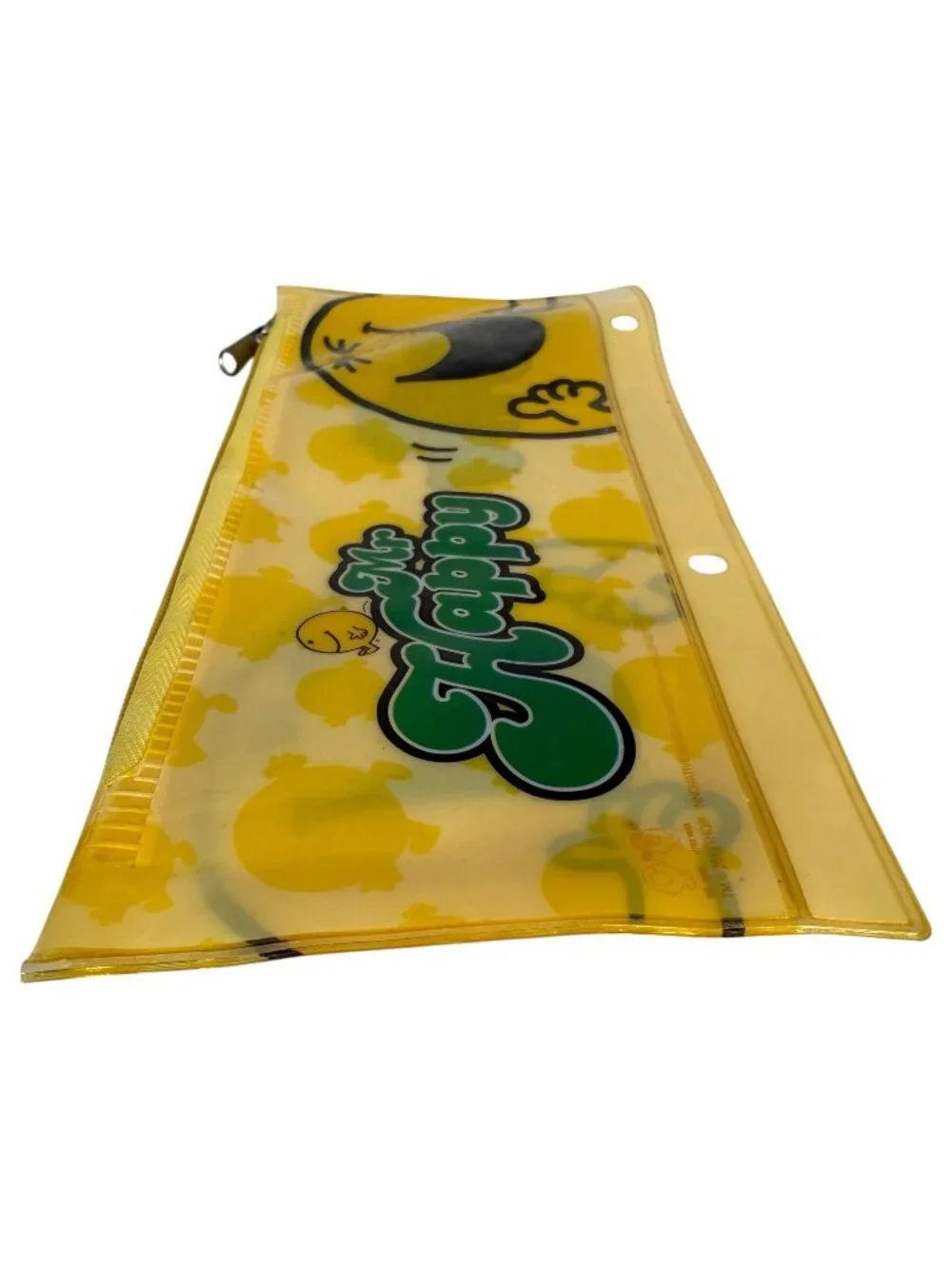 2012 Mr. Happy Zip Pencil Case Binder Ring Holes Yellow Green Mr Men Little Miss